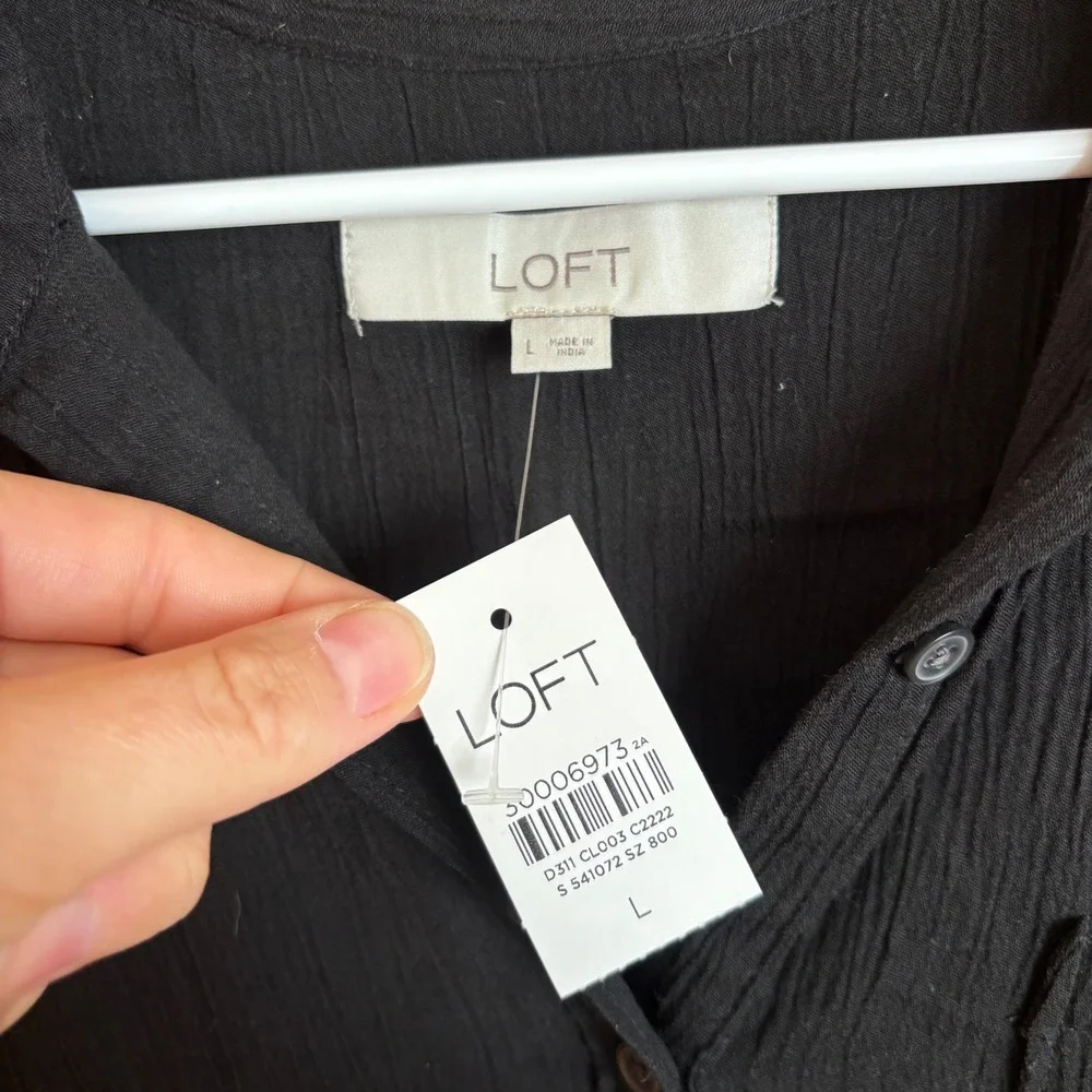 LOFT Black Button Down Dress‎ Women's Size L Shirt Dress Casual Cover up